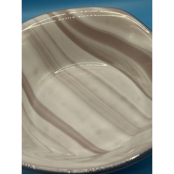 Vintage Alabaster Swirl Glass Bowl White & Taupe/Pink Fruit Centerpiece Signed - Picture 3 of 7